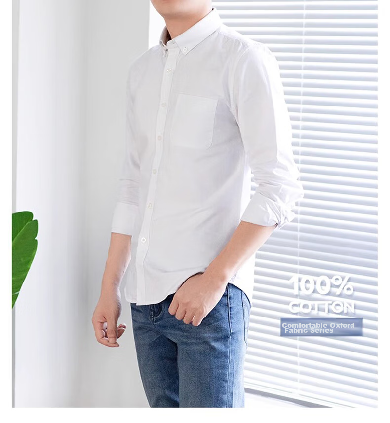 BLACKMONDAY Men's Pure Cotton Long-Sleeve Shirt, Spring And Autumn Solid Color Business Casual Basic Wrinkle-Resistant No-Iron Dress Shirt 10
