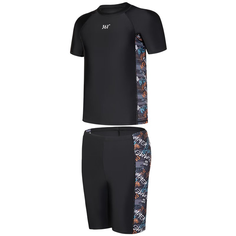 361° Men's Youth Swimsuit Set (Top And Shorts), Anti-Embarrassment Professional Training Swimwear, Knee-Length Shorts, Two-Piece Set, Hot Spring Equipment