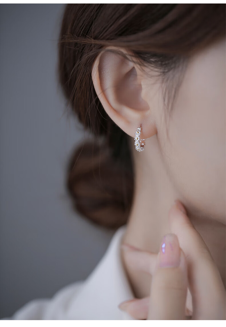 Dijing Wheat Ear Studs Women's 925 Silver Earrings Hoop High-End Elegant Ear Accessories Ear Clips Christmas Gift 9