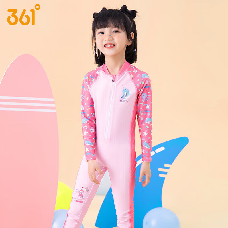 361° Children's Swimsuit, Girls' Long-Sleeve One-Piece Swimwear, for Young And Older Girls, Teenagers, Hot Springs Bathing Suit, Swimming And Diving Costume