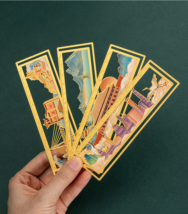 TIANSE Brass Straight Ruler Bookmark Gift Box, Classical Chinese Style Hangzhou Tour Souvenir, Memento Gift for Teachers' Annual Meeting, Cultural Creative Birthday Present TS-5890 West Lake 8