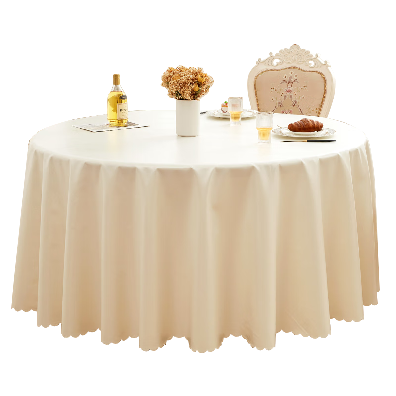 CHERISHES LIFE Round Tablecloth, Waterproof TPU Washable Tablecloth, Hotel Banquet Round Table Cover, Milk White Color, Diameter 180cm