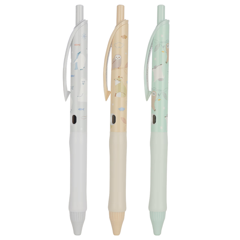 KOKUYO Mofu-Mofu Limited Edition Vividry Retractable Gel Pen, Office Signing Pen, 0.5mm Black Ink, 3-Pack, Light Gray/light Green/light Orange, WSG-PR5M302