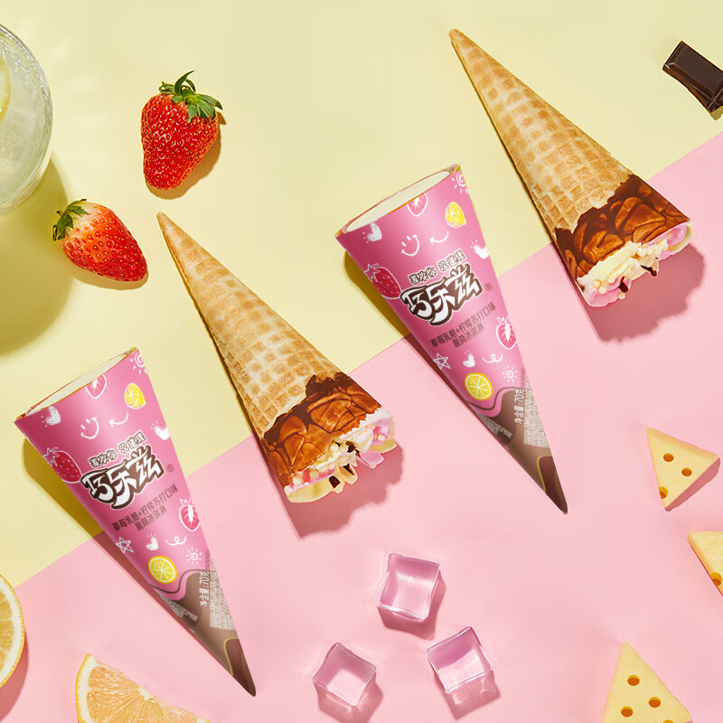 伊利巧乐兹草莓乳酪柠檬口味脆筒冰淇淋70克/支*4支