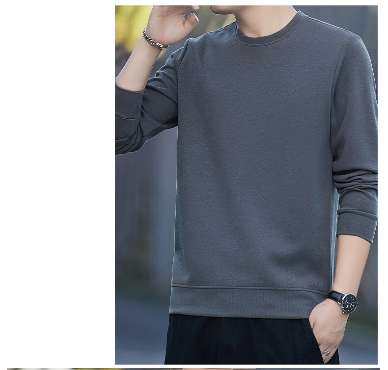 ROMON Men's Sweatshirt Spring and Autumn Long Sleeve Pullover T-Shirt Casual Comfortable Jacket Base Shirt 8170 Black L 15
