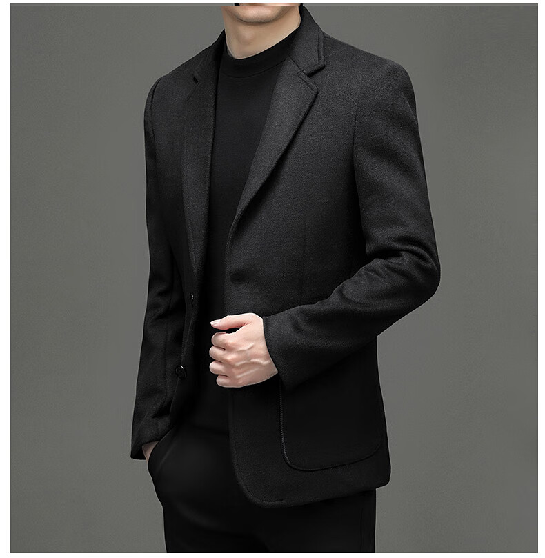 ROMON Men's Wool Suit Autumn Winter Business Casual Woolen Coat Single Blazer XF51 Gray 4XL 5