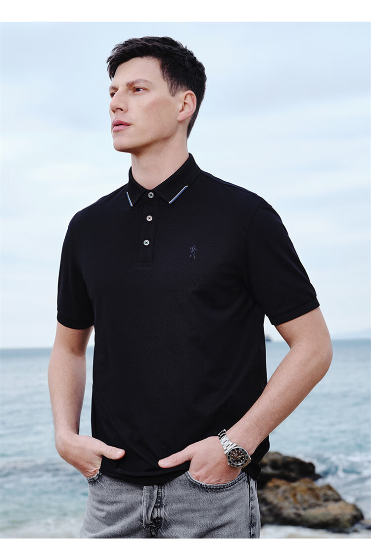 DANCING WOLVES [Soft And Stretchy] Fashionable Versatile Breathable Casual Men's Short-Sleeve POLO Shirt, 102 Navy Blue, Size 165 6