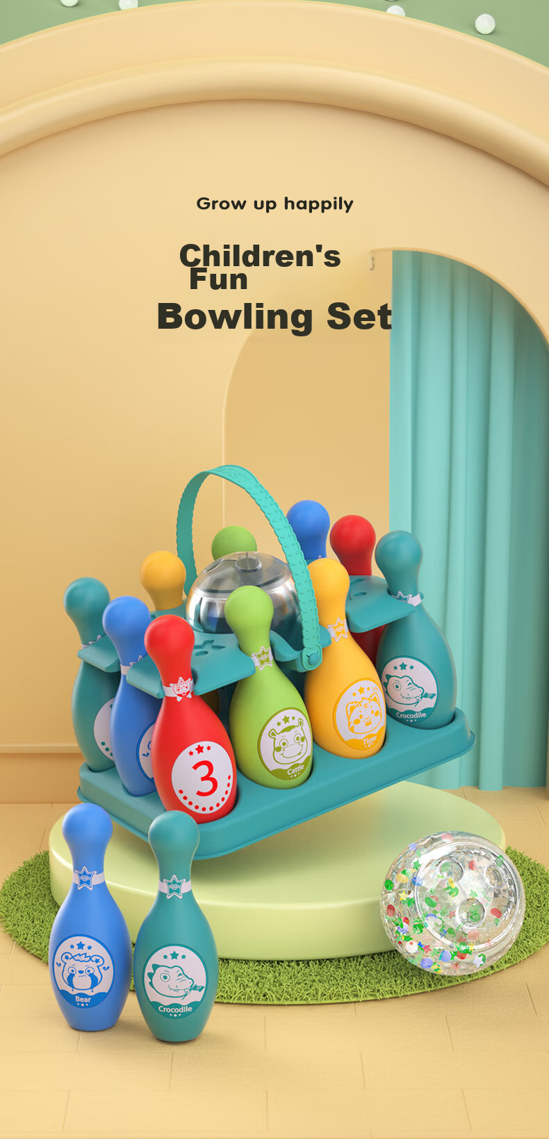 Hongdeng Children's Cartoon Bowling Set Large Size Indoor Sports Early Education Toy for Boys Girls Toddlers Birthday Gift 10