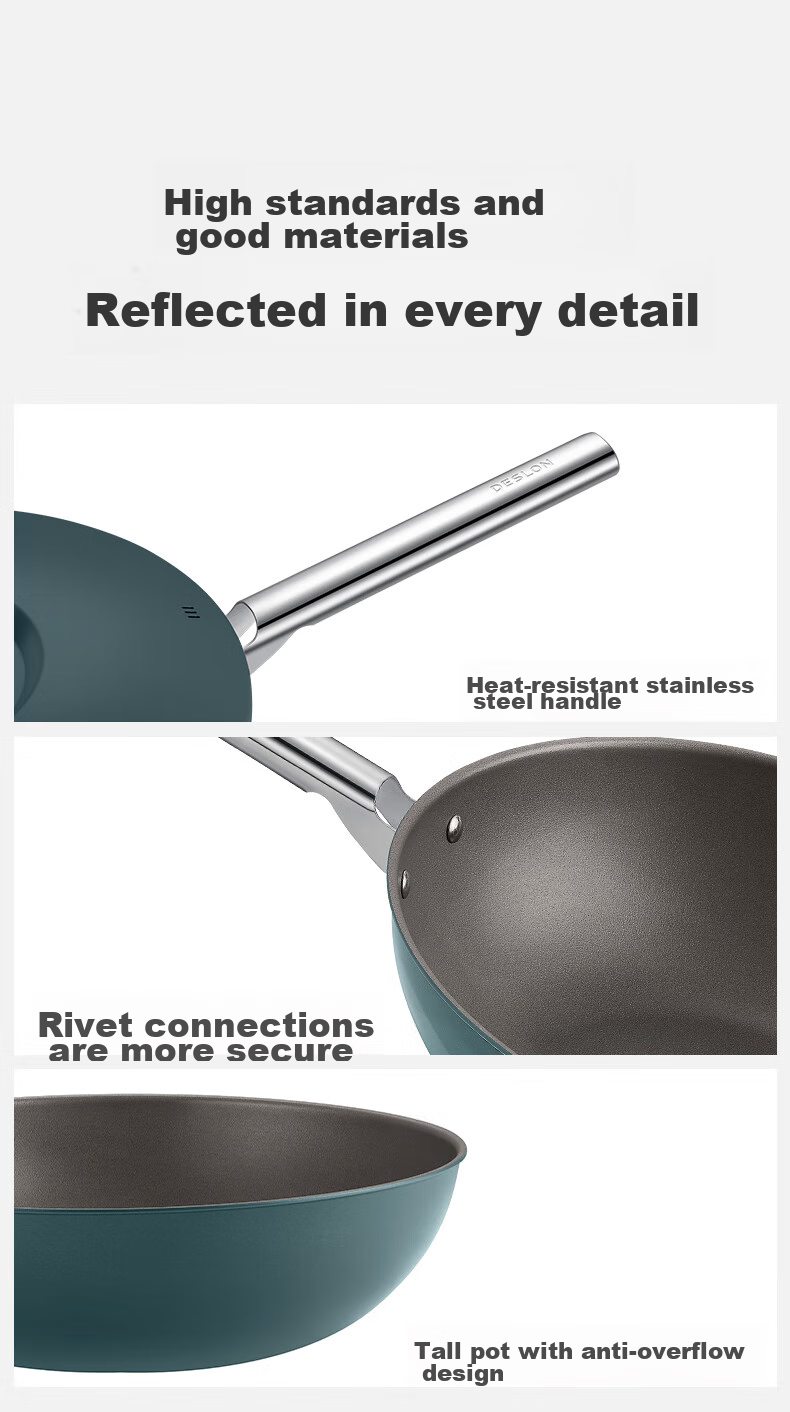 DES LON (DESLON) Titanium-Containing 99% Non-Stick Wok, No Coating, Home Use, Smokeless, Flat Bottom, Suitable for Gas Stove And Induction Cooker, Non-Stick Frying Pa 15