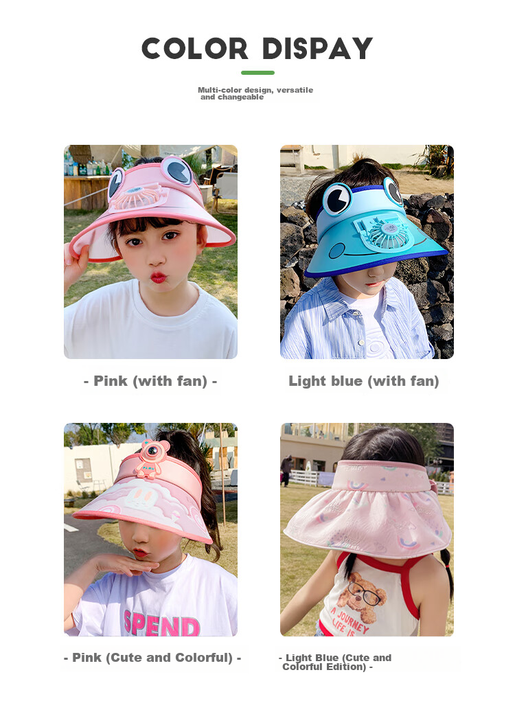 GLO-STORY Solar Fan Hat, Children's Sun Protection Cap, Outdoor Beach UV-Resistant Sun Hat 22