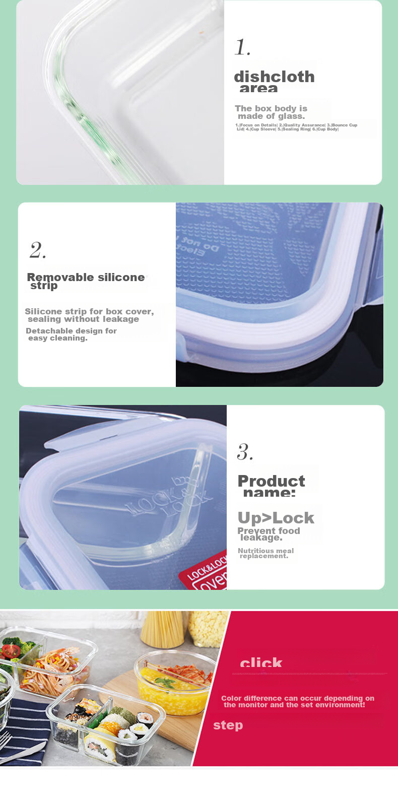 LOCK&LOCK Large Capacity Heat-Resistant Sealed Glass Food Storage Container, Lunch Box for Snacks And Fruits, with Lunch Bag, 750ml 9