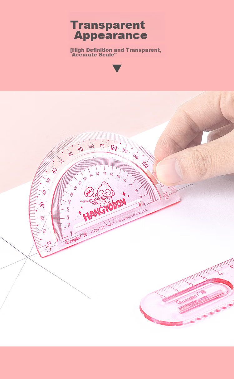 GuangBo Sanrio Student Ruler Set, Large Numbers, 15cm Straight Ruler, Triangle Ruler Set, Little Clown Fish Series, Exam-Specific, Elementary School First Grade Double Wave Ruler, Random Color KT84731 8
