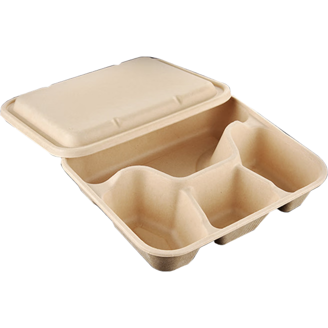 Jiamo Disposable Food Containers with Lids, Four Compartments, Biodegradable Fast Food Boxes, 1200ml*50 Sets, Takeout Packaging, Thickened Lunch Boxes