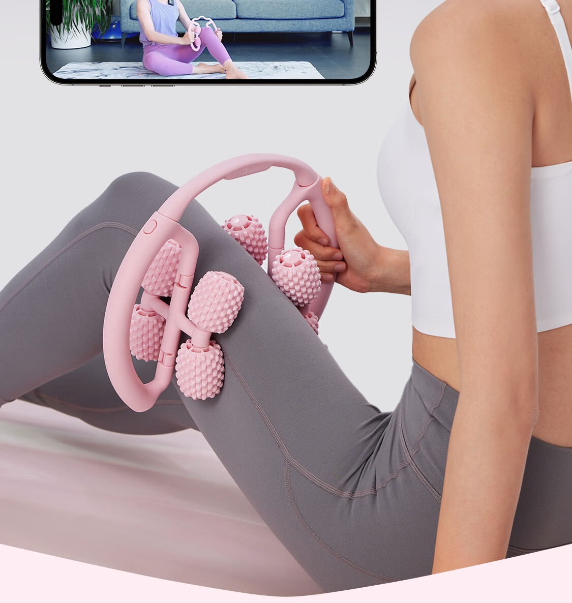 Keep 8 Detachable Circular Massage Roller for Thighs And Calf, Leg Slimming Device, Muscle Relaxation Foam Roller, Cherry Blossom Pink 31