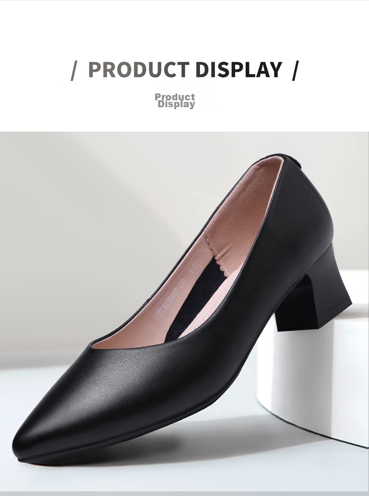 Qiangren Women's High Heels, Single Shoes, 5CM Thick Heel, Professional Business Shoes for Women, JDA170007, Black, Size 39 10