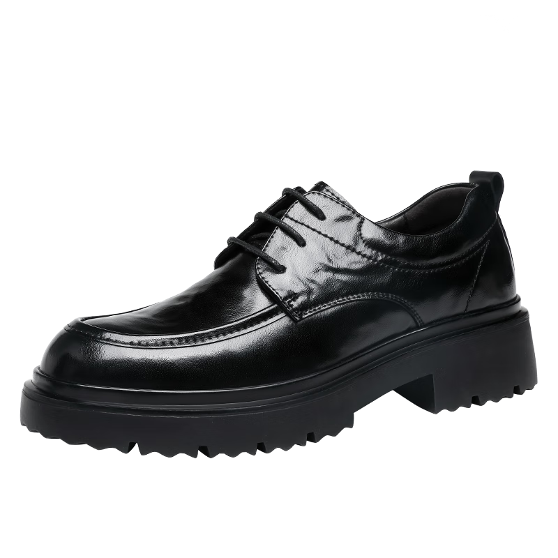 CARTELO British Men's Leather Shoes, Thick-Soled Heightening Business Casual Shoes, Low-Top Round Toe Breathable Cowhide Shoes for Men, 9960 Black, Size 40