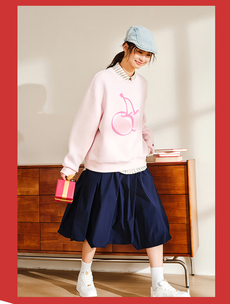 ANTA ×kirsh Collaboration | Cherry Round Neck Pullover Sweatshirt for Women, New Autumn Trendy Sports Top 20