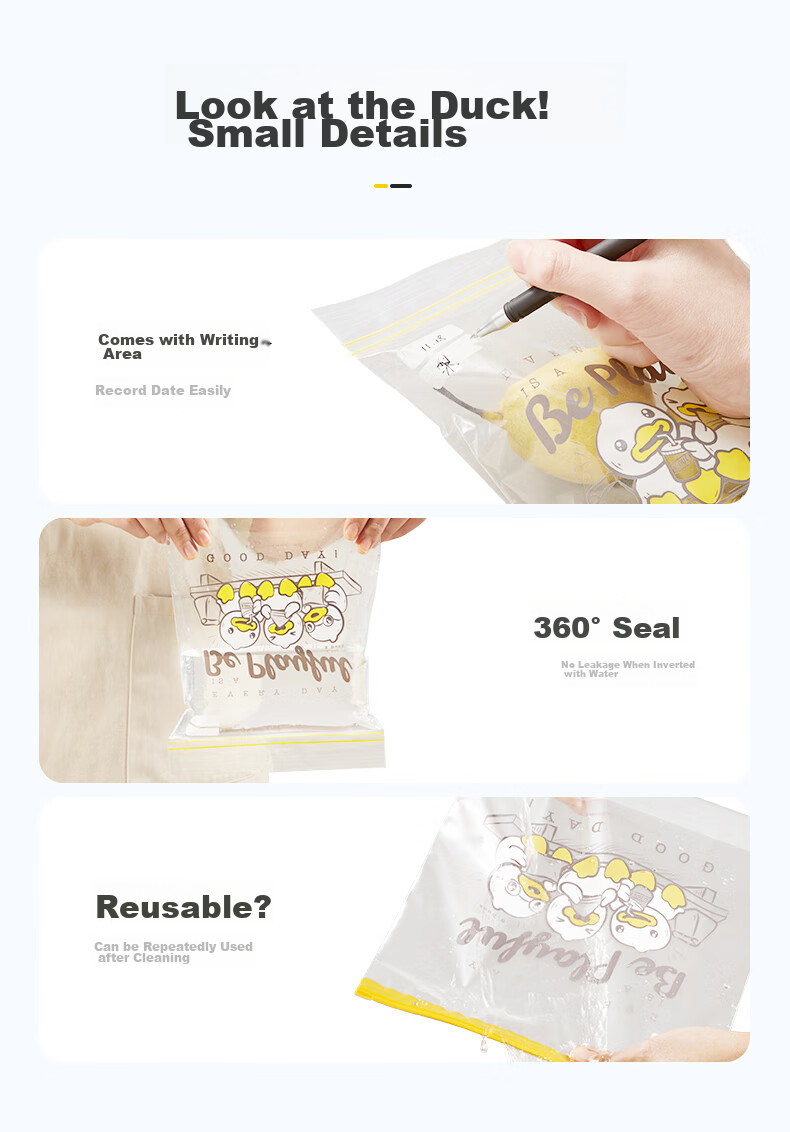 Chuida Huang Food-Grade High-Temperature Resistant Small Sealed Bags 30+ Medium 20 Thickened Fresh-Keeping Self-Sealing Bags Little Yellow Duck Collaboration Edition 12