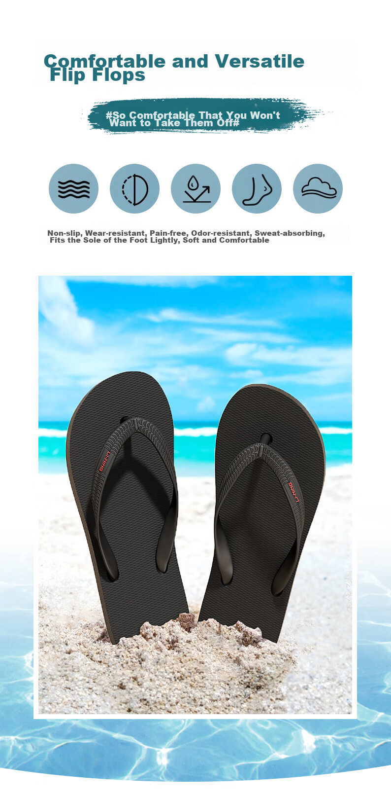 Li-Ning Slippers, Sports Sandals, Flip-Flops for Men And Women, Summer Style, Outdoor Wear, Odor-Resistant, Non-Slip, Durable, Suitable for Beach Activities 2