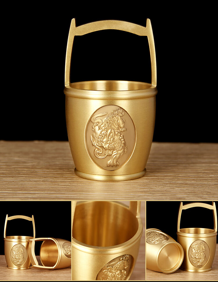 (boyu)一桶金全铜小水桶发字一桶金中号客厅聚宝盆存钱罐家居办公室