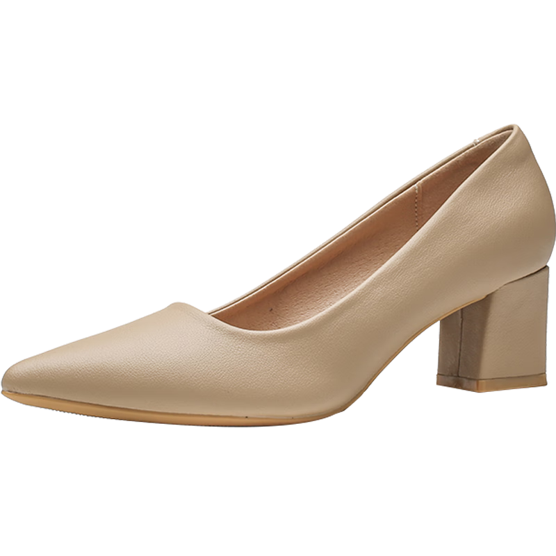 CARTELO Women's Single Shoes, Professional Work Shoes, Elegant Pointed Toe Chunky Heel Shoes, KCC-555, Nude Color, Size 37