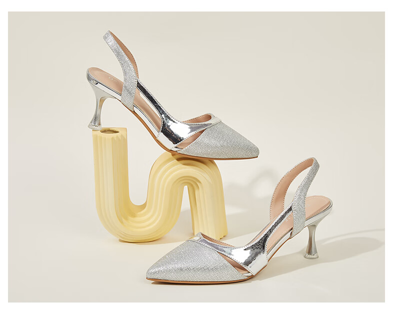 DAPHNE Women's Sandals, Fashionable And Elegant Thin Heel High Heels, Sexy Princess Style, Backless Versatile Women's Shoes, Single Shoes for Women 4622303011, Champagne Color, Size 36 25