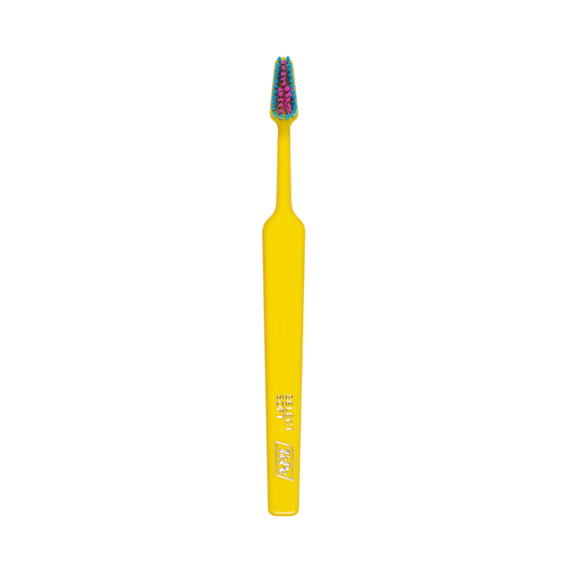 Tepe Swedish Imported Colorful Fine Medium Bristle Toothbrush for Adults with Small Conical Brush Head for Removing Stains - Lemon Yellow