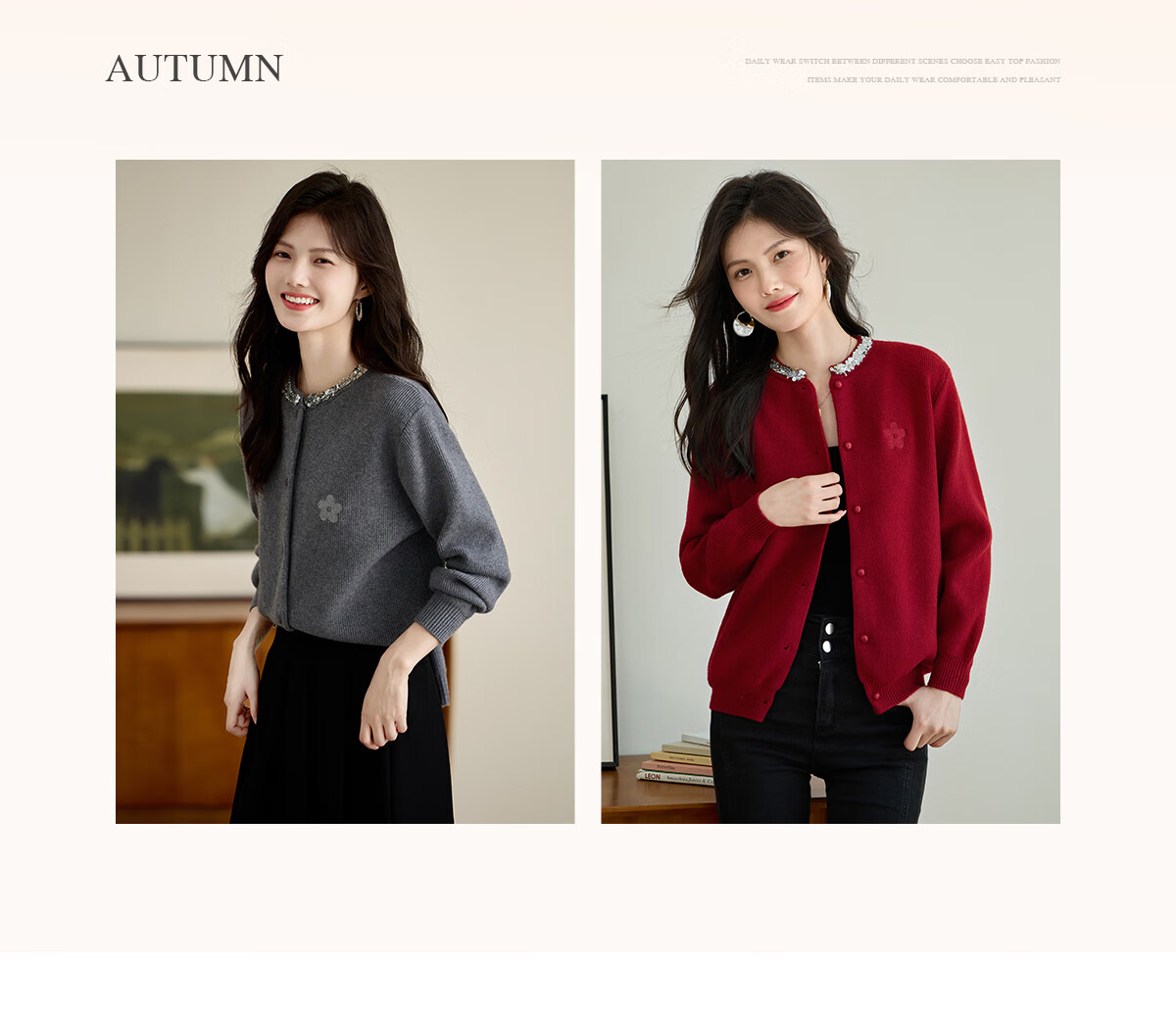 Taxiang Knitted Cardigan for Women, New Year Outfit, Red Sweater Coat with Sequins And Embroidery, Women's Cardigan Top T143Z3012 6