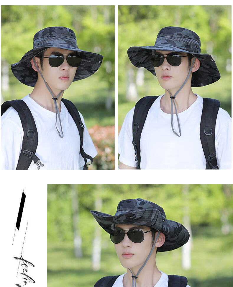 XUEXIMAN Men's Summer Fisherman Hat Fishing Sunshade Wide Brim Outdoor Mountaineering Sun Protection Cap for Men Cycling Travel 10