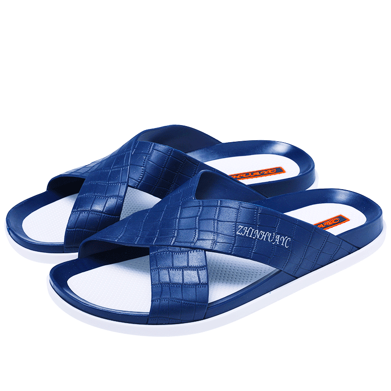 Huameijianbu Cross-Style Men's Outdoor Commuter Slippers, Casual Beach Sandals, Open-Toe Breathable Soft-Soled Sandals HM6027 Dark Blue Size 41