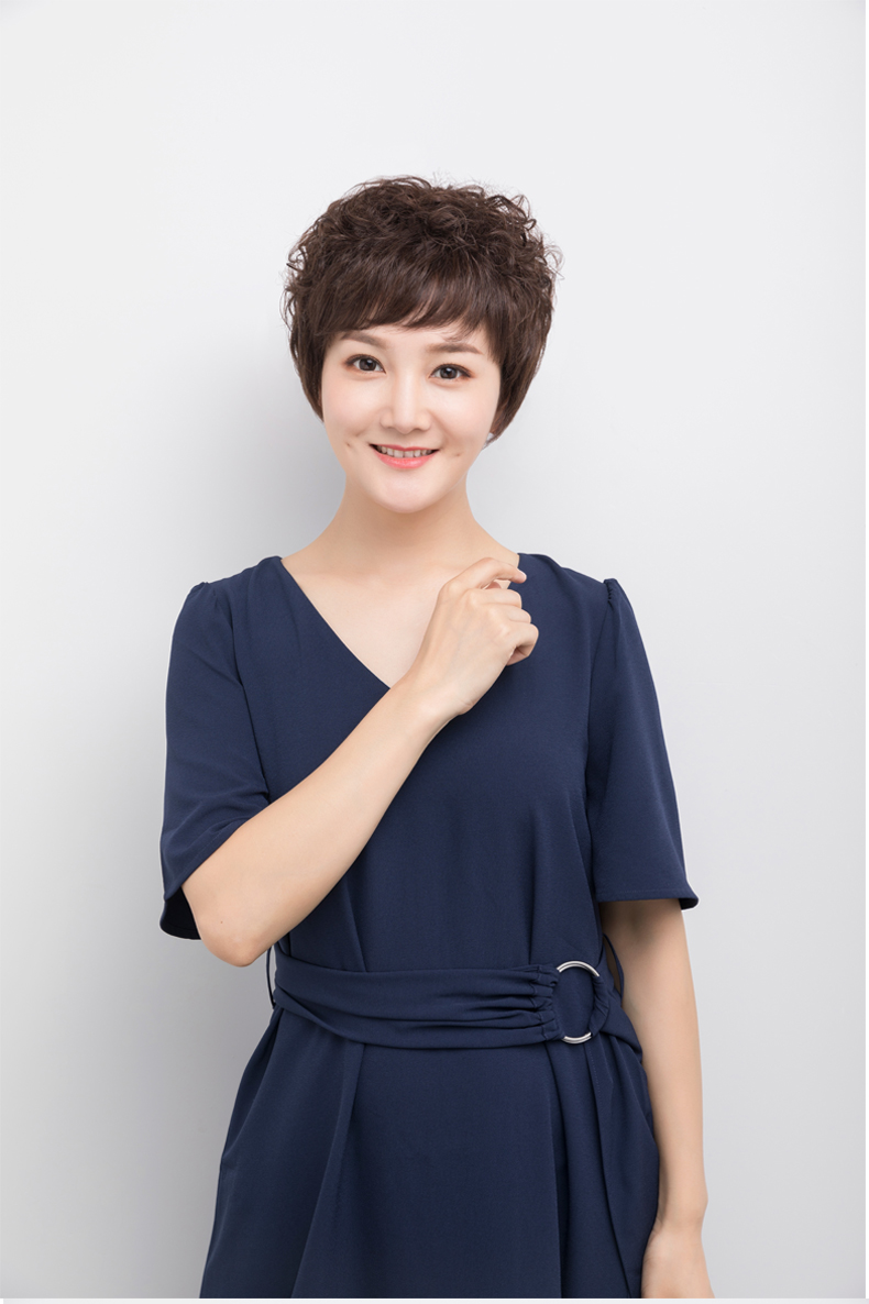 Baisitang Women's Short Wig, Real Hair Wig Set, Natural Full Head Wig for Middle-Aged And Elderly Mothers, Short Curly Hair to Cover Gray 3