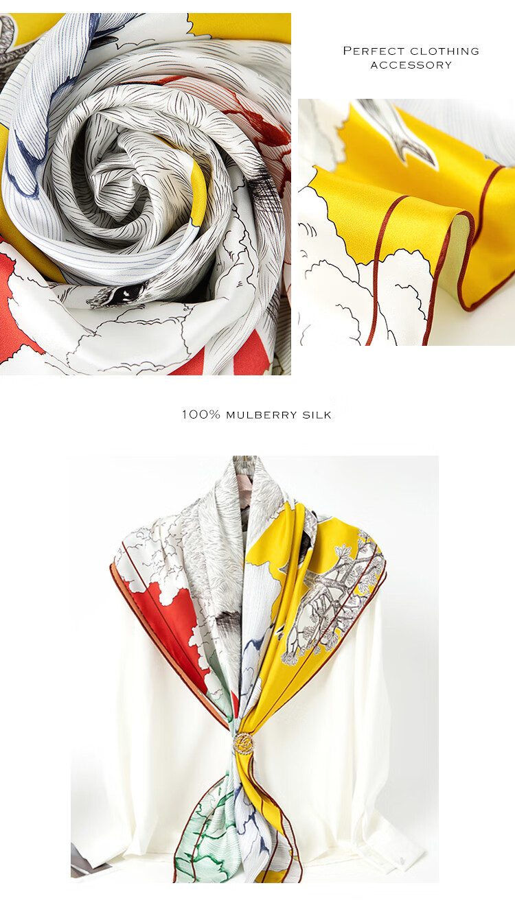 Sijie [Handmade Rolled Edge] Heavyweight 19-Meter Pure Silk Large Square Scarf, Mulberry Silk High-End Silk Shawl, Mid-Autumn Festival Gift 13