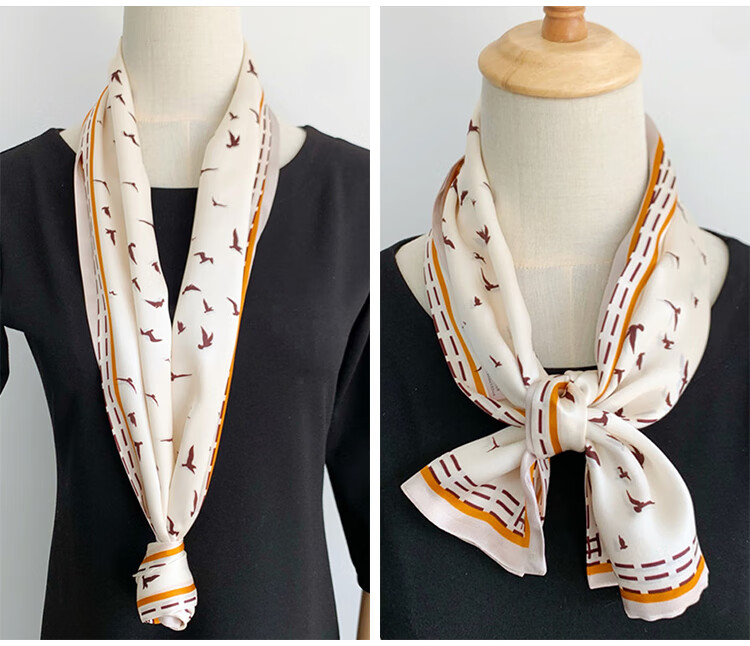 GLO-STORY Silk Scarf for Women, Mulberry Silk Versatile Double-Layer Fine Silk Narrow Small Scarf Long Flowing Ribbon Qixi Gift Box Set 21