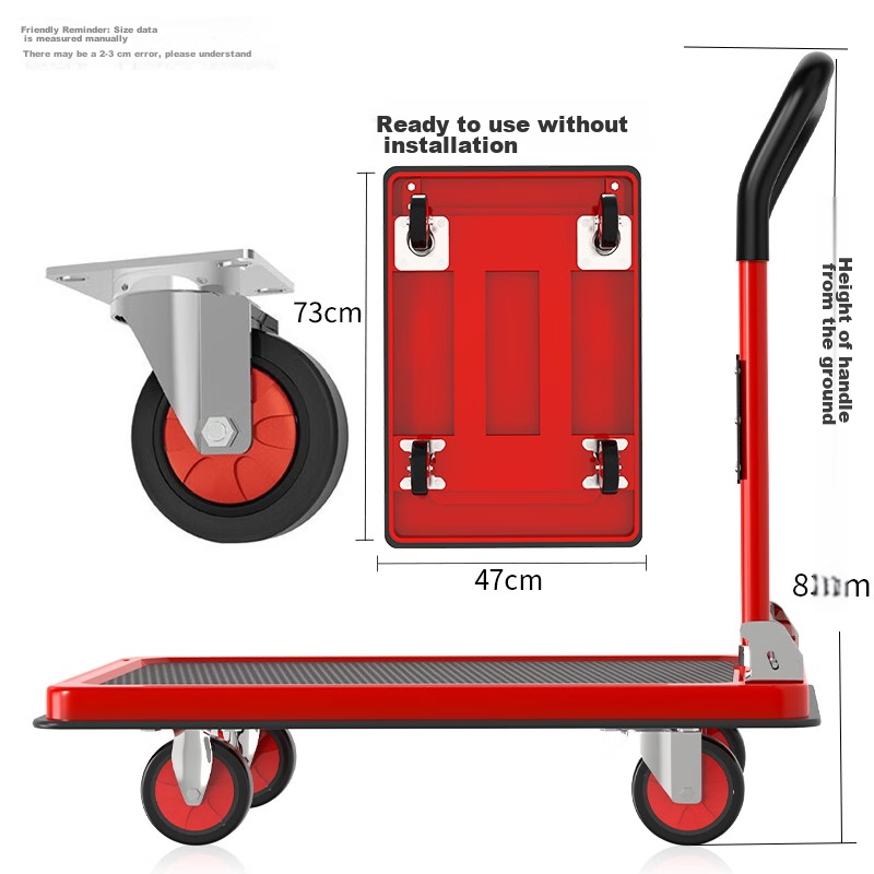 Xinyuechanghui Steel Plate Truck, Flatbed Cart, Folding Hand Truck, Trolley, Cargo Cart, Hand-Pulled Cart, Small Trailer, Load Capacity Approximately 500 Ji