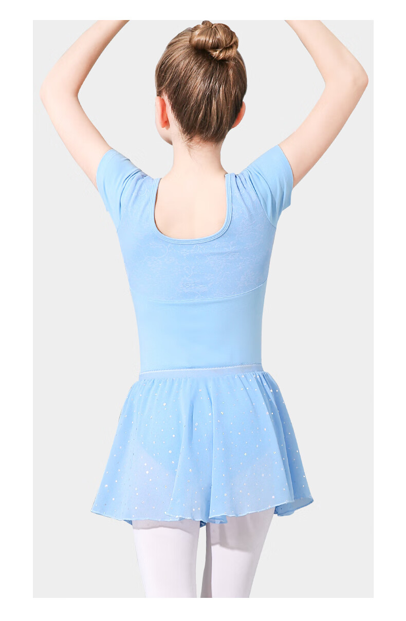 Zhiyouban Children's Short Sleeve Dancewear Ballet Practice Dress Girls Professional Art Exam Gymnastics Tulle Skirt Half Skirt 15
