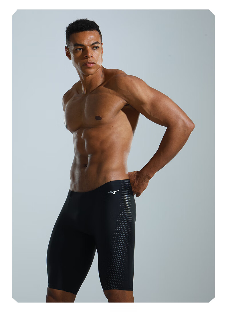 MIZUNO Men's Swim Trunks, Swimming Goggles Set of Four, Knee-Length Professional Anti-Embarrassment Swim Cap Equipment, 1127 Black 3XL 24
