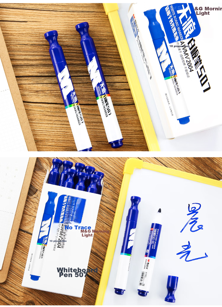 M&G Stationery Erasable Whiteboard Markers D10 Single-Tip Office Meeting Pens Easy-To Whiteboard Markers Blue 10 Pcs/box AWMY2202 10