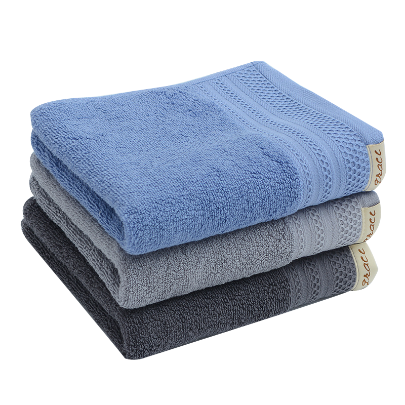 Grace Pure Cotton Antibacterial Towels, 3-Pack, Thick Xinjiang Cotton Absorbent Face Towels for Washing And Sports, Light Blue, Light Gray, Dark Gray