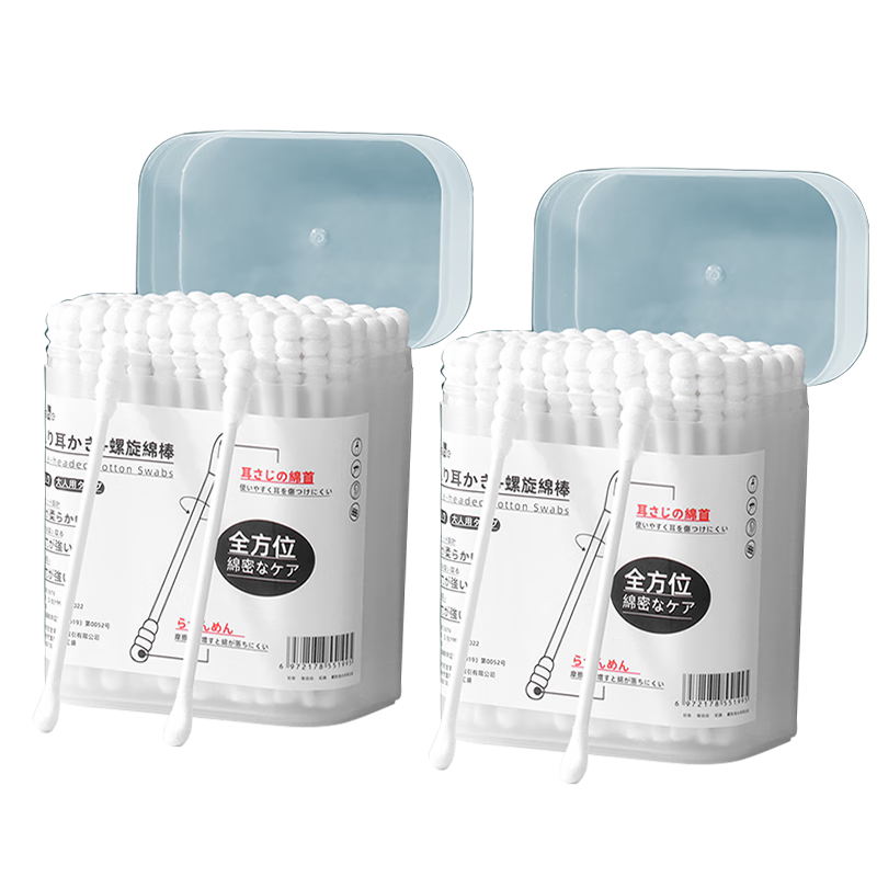 CHUSHE Ear Pick Cotton Swabs, 2 Boxes of 100 Pieces, Ear Cleaning Tool, Gentle on Ears, Household Use for Children, Ear Wax Removal Cotton Swabs