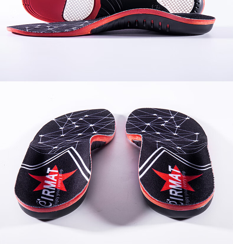 IQGD Sports Correction Insoles for Men And Women, Flat Feet Arch Support, Bunions Correction, Flat Sole 6667, Black And Red, Size XS 12