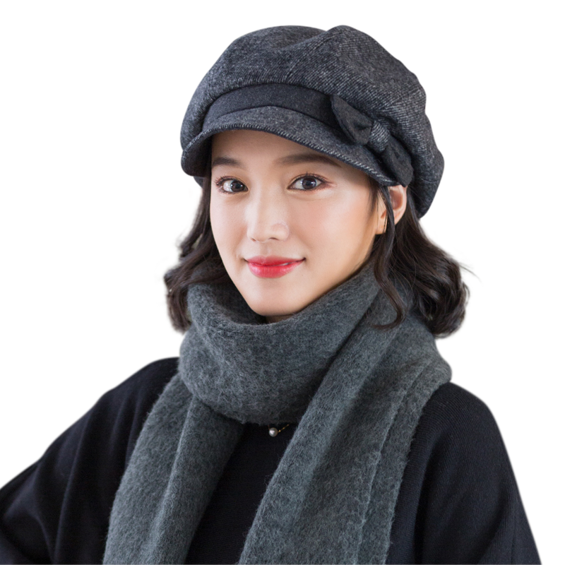 677888 Hat for Women, Spring Fashion Stylish Beret, Octagonal Hat, Retro Korean Style British Simple Versatile, Hat + Scarf