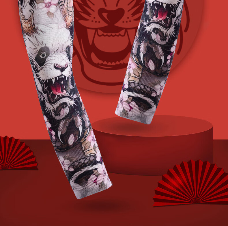RED DRAGONFLY Tattoo Ice Sleeve Men's Floral Arm Sun Protection Ice Silk Arm Sleeve Summer Sunshade Cooling Sleeve Personalized Arm Guard 7