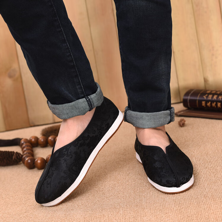 圆口太极鞋功夫鞋传统手工千层底布鞋古代和尚鞋僧侣居鞋牛筋底黑色