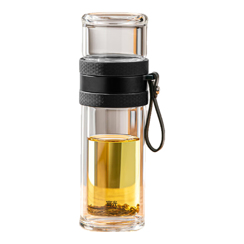 Fuguang Double-Layer Glass Cup, Tea Infuser Mug with Separation, High Borosilicate Glass Water Bottle, Portable for Men And Women, 290ML