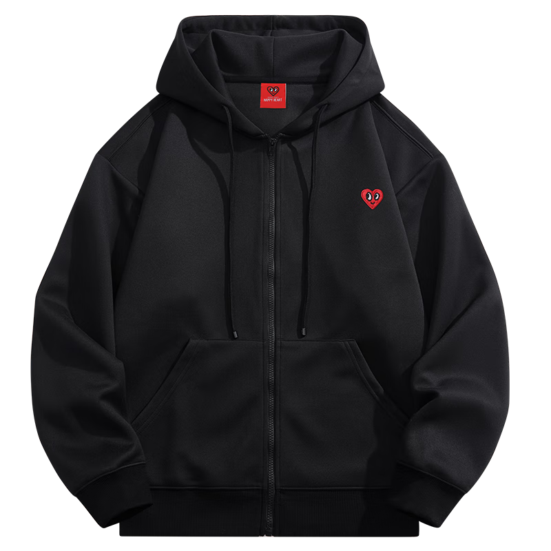 Chaersitaoxin [Wang Churan's Choice] Hooded Cardigan Sweatshirt for Men And Women, Solid Color Simple Top Casual Jacket, Black, S