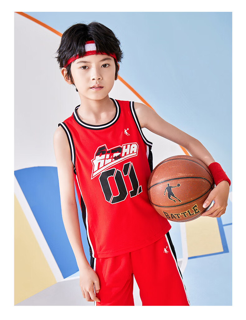 QIAODAN Boys' Basketball Set, Children's Full Size Summer Sports Two-Piece Set, Kids Training Uniform, Dawn Purple/Dawn Purple, Size 175 9