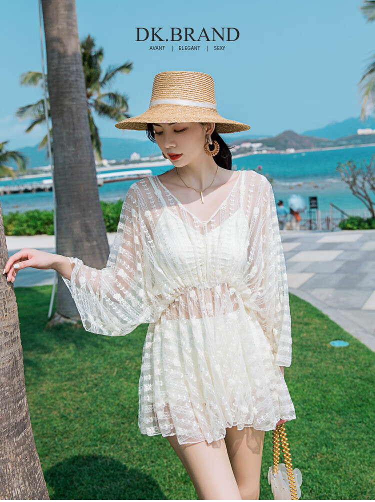 DK Women's Swimsuit, Tummy Control, Slimming, Korean Ins Style, Hot Spring Swimwear, Sexy Two-Piece Set, Fairy-Like, Off-White, XXL 1