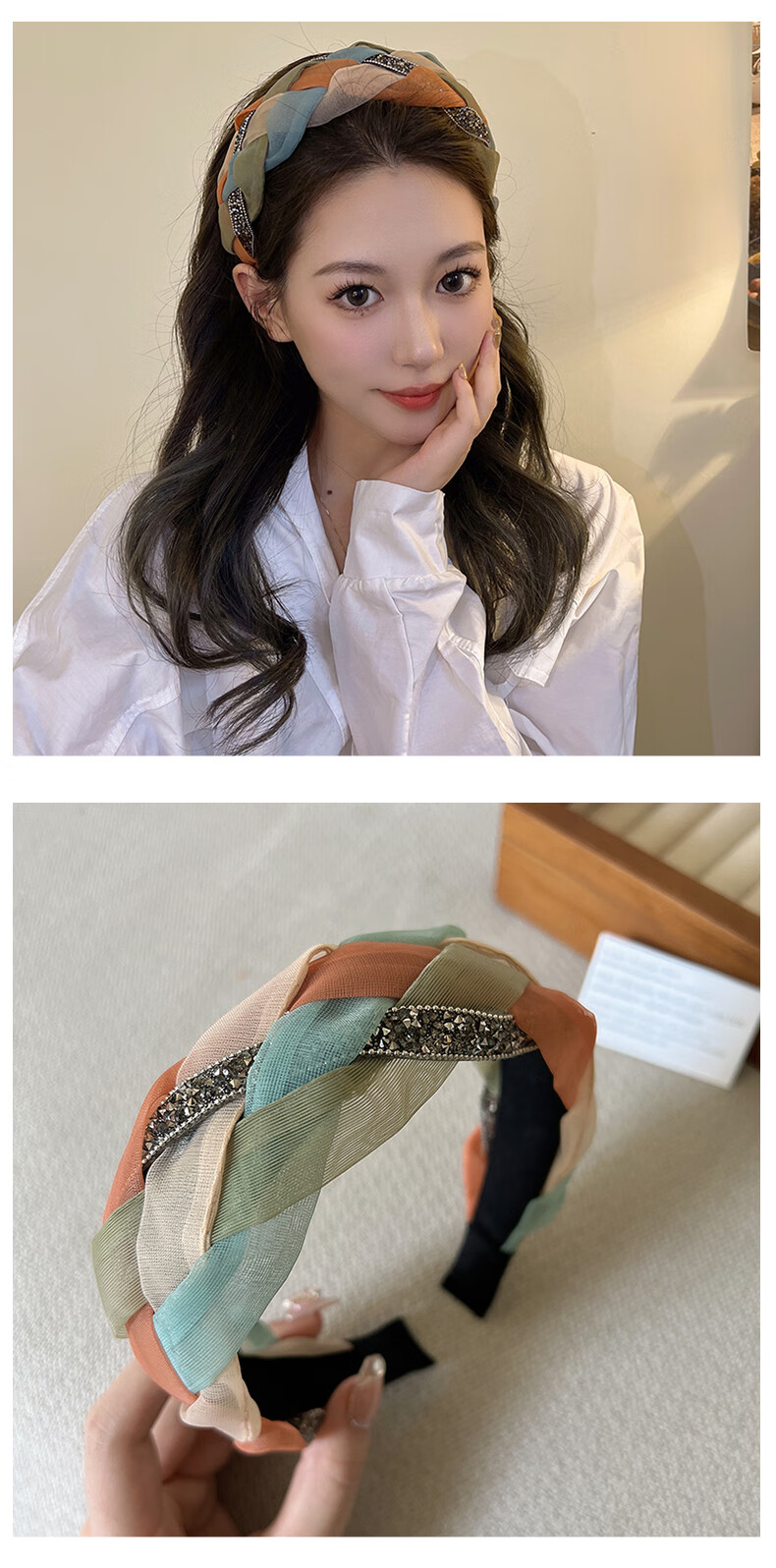 Xiangwan Headband, Vintage Blue And Orange, High Crown Hair Band for Women, Elegant Hairpin, High-End Versatile Headband, Hair Accessory for Going Out 3