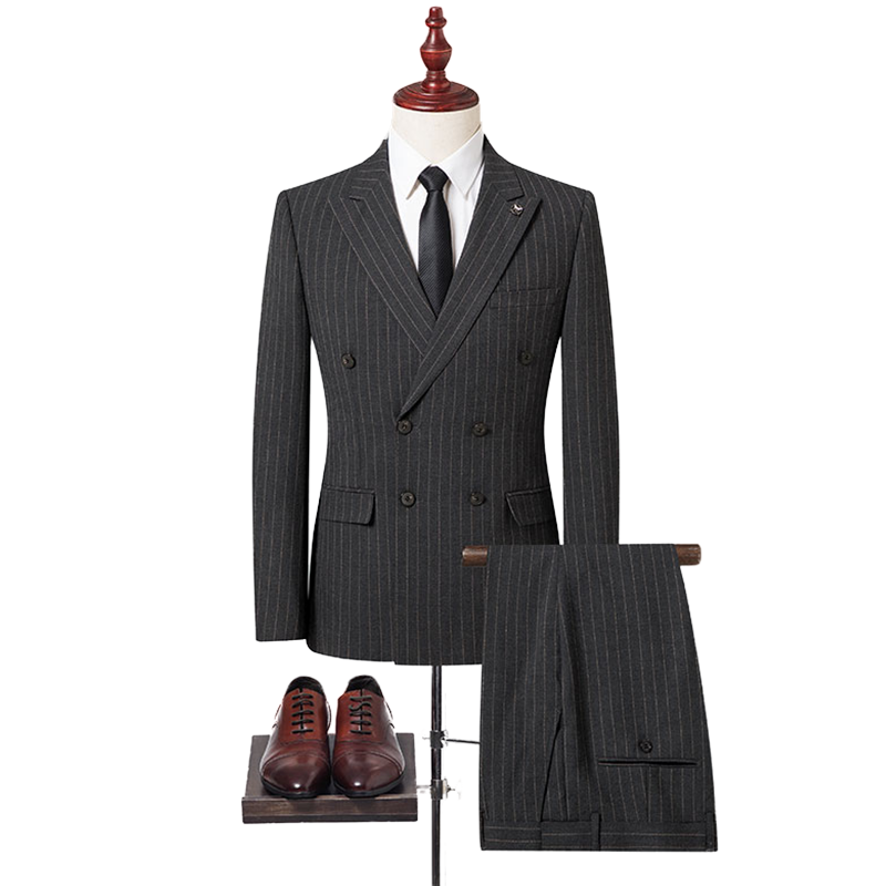 ROMON Men's Suit Set, Double-Breasted Casual Vintage Slim Fit Professional Wedding Groom Formal Wear