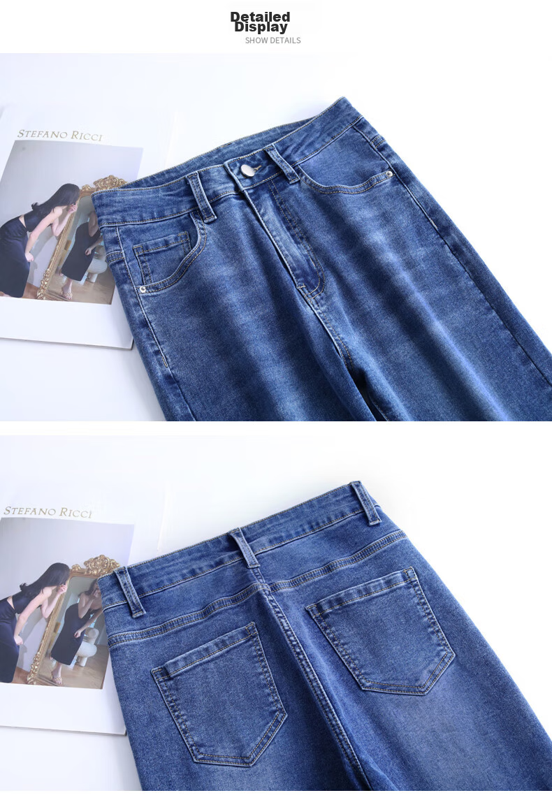 Pierre Cardin Jeans for Women, Autumn Straight-Leg High-Waist Fashionable Versatile Slimming Trousers, Blue-Gray Color, Size 27 13
